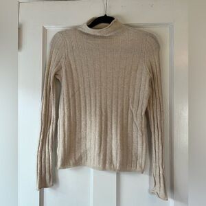 Madewell Evercrest Ribbed Sweater Mock Neck Alpaca Wool Blend Beige/Tan XS
